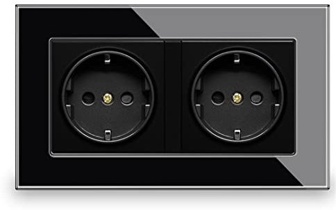 Suwequest EU Standard USB Panneau cristallin Noir 5V Interface USB 146 mm * 86 mm AC 110~250V Double Trame de paroi Double EU Socket