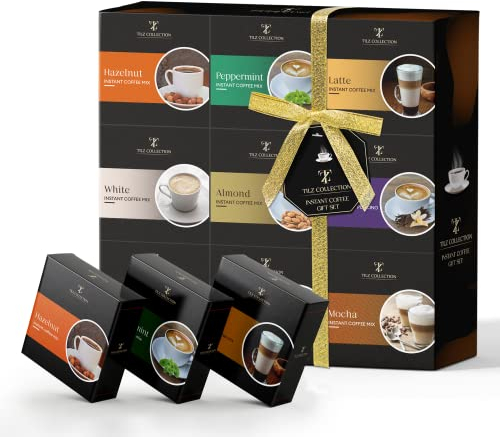 Coffee Gift Set - 9 Flavoured, Instant Coffee Sachets Individually Wrapped, Coffee Gifts For Men, Women |Coffee Instant Hazelnut, Caramel, French Vanilla, Irish, Latte |Lover, Christmas, Xmas Gifts