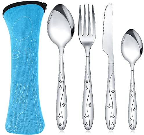 4 Pcs Cutlery Set, Camping Utensil Set, Knife and Fork Flatware Set
