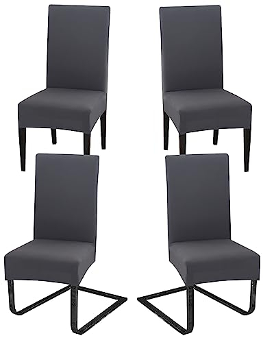 Hopelit Stuhlhussen 4er Set, Stuhlhussen Schwingstühle Abnehmbarer Waschbarer Spandex, Universale Stretch Stuhlbezug Hussen für Esszimmer, Hotel, Küche, Hochzeitsdeko, Dunkelgrau
