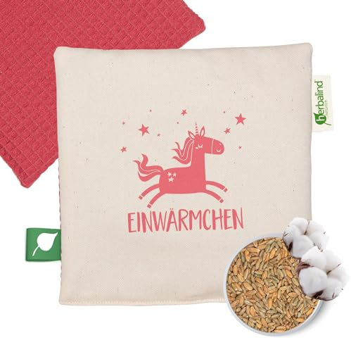 Herbalind Bio Wärmekissen für Baby & Kinder - Einwärmchen im Einhorn Motiv - Getreide Körnerkissen Nachhaltig produziert Made in Germany, 100% Baumwolle, 19x19 cm Baby Geschenk
