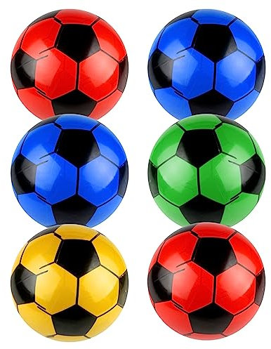 (Pack of 6) PVC Plastic football for Kids, Indoor Outdoor Play Beach, Home,Birthday, Park,School Fun Fair, Swimming Pool,& Parties Soccer Shoot toy balls Lightweight Adjustable Inflatable Random Color