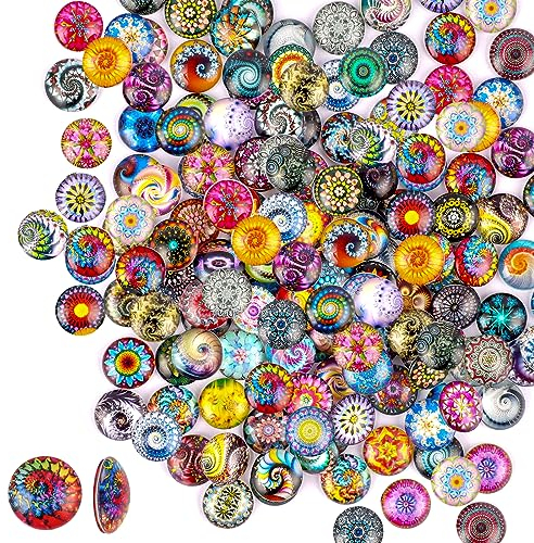 120 Stück Gemischte Farbe Glassteine, 12mm Muggelsteine Bunt, Runde Mosaik Kuppel Glas Cabochons, Glassteine Deko für die Herstellung, Anhänger, Schmuckherstellung und Manschettenknöpfe