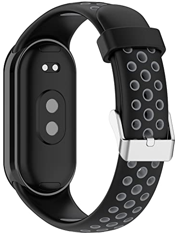 INF Armband Kompatibel mit Xiaomi Mi Band 8 Fitnessarmband, Uhrenarmband Silikon, Zweifarbiges Design, Atmungsaktiv Ersatzarmband, Uhrenarmbänder Grau + Schwarz