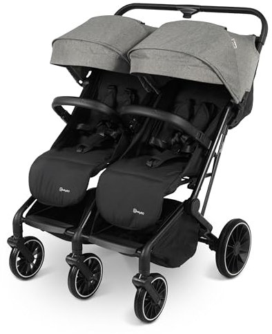 babyGO Geschwisterbuggy GOTWICE - Geschwisterkinderwagen/Geschwisterwagen für Kinder - Zwillingskinderwagen/Zwillingswagen für 2 Kinder - Grau