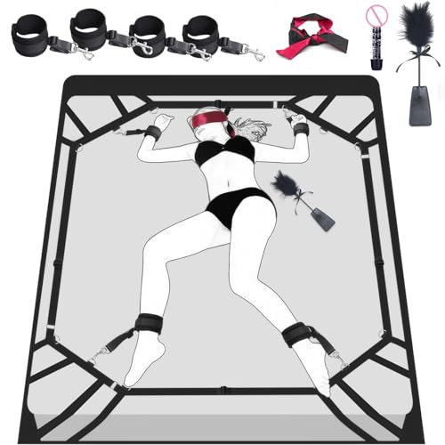 Qoosea SM Bondage Kit Bondage Set da Letto, Erotico Set di Bondage da Letto BDSM Regolabile, Manette Sexy Maschera Occhi, Giocattoli Sessuali per Coppie Adulti Principiante