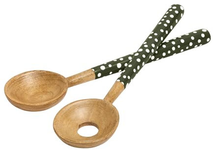 Sintra Mango Wood Spotted Salad Servers - Olive Green