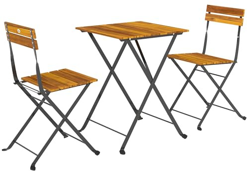 Outsunny Bistro 3-delat trädgårdsset, 2 personer utomhus trädgårdssalong med 2 stolar och soffbord i akaciaträ och stål, utemöbler, balkong, veranda, naturlig träeffekt