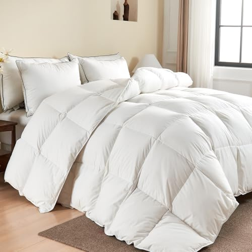 KUSNUG Edredón de Plumón Cama 90, 90% Plumon de Ganso y 10% Plumas, Algodón Egipcio Ultra Silencioso, 4 Estaciones Extra Cálido Edredon, Relleno Nordico Pluma 155x220 cm, Down and Feather Duvet