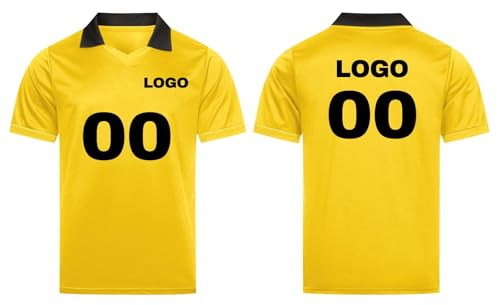 Personalized Football Jersey for Men Boys Custom Classic Retro Polo Collar Short Sleeve Soccer Shirt with Logo Number for Training and Teamwear, Gift for Football Lover Yellow