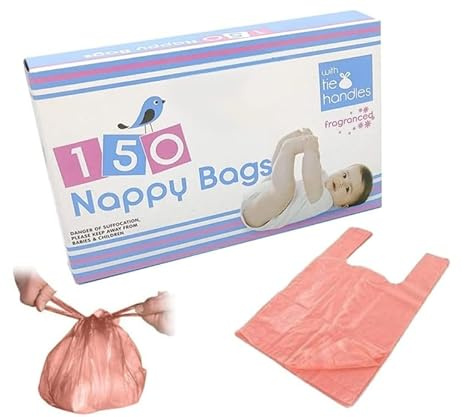 Blue Finch Lot de 450 sacs parfumés à couches – Sacs jetables à poignée à nouer pour bébé | Poubelle parfumée pour déjections canines | Parfumé pour déjections canines (3 paquets de 150 sacs chacun au