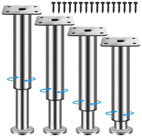 WZCMLJ 4 Stück Möbelfüße Edelstahl, Möbelfüß verstellbar Tischbeine Metall 12-18cm (Ø38mm) Bettfüße Füße für Möbel Sofa Füße Höhenversteller Schrankfüsse Möbelbeine. (Edelstahl, 12-18cm)
