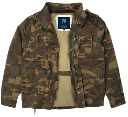 Men's Classic Field Jacket with Removable Quilted Liner & Hood - Vintage Style Outerwear 100% Cotton (UK, Alpha, XXL, Regular, Regular, Camouflage (Without Quilt))