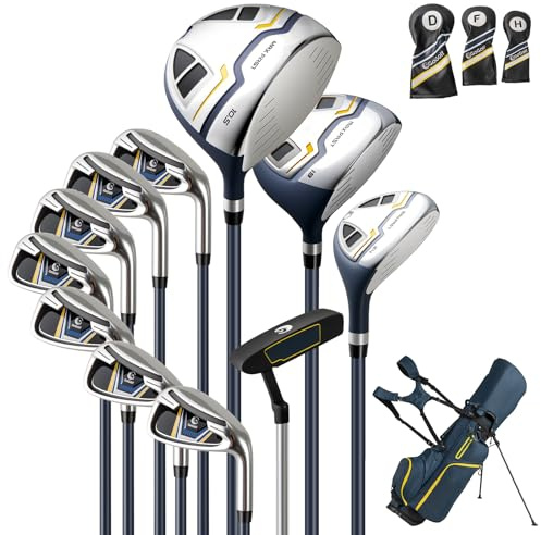 COSTWAY 12 Pieces Complete Golf Clubs Set for Men Women, Golf Club Package Set with 460CC #1 Driver, #3 Fairway and #5 Hybrid, #5#6#7#8#9#P #S Irons & Putter, Rain Hood, Right Hand (Navy Blue)