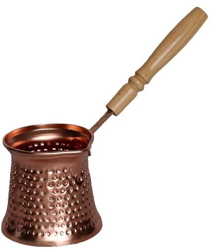 Caffettiera turca resistente al calore, rame, 350 ml, manico in legno, stile retrò, ispessito, per forno a sabbia e stufa fiammeggiante, versamento preciso e di lunga durata