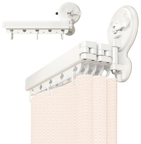CAIEJSAEN Asta per tenda da doccia pieghevole da 3 x 104 cm, montaggio a parete, per bagno senza foratura, asta per tenda da doccia, forma e ventosa forte, angolo regolabile, stendibiancheria