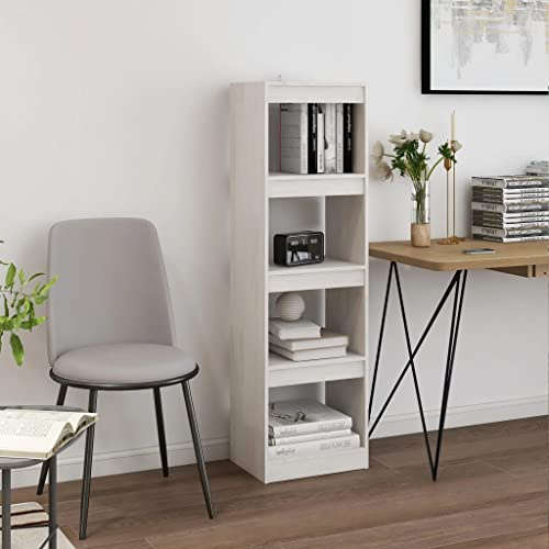 Frdhee Torre de libros independiente, estantería separadora de habitaciones, color blanco, 40 x 30 x 135,5 cm, madera maciza de pino, para salón, dormitorio, estudio, cocina