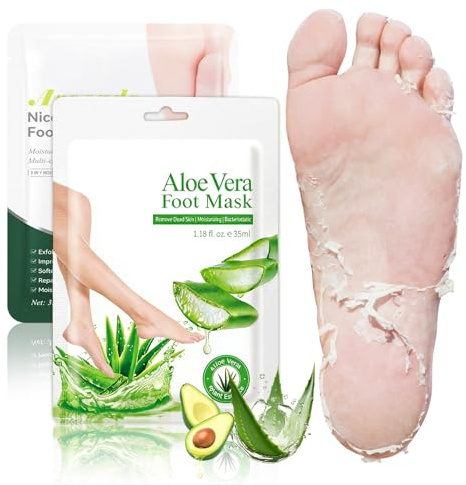2 Paires Masque Pieds Peeling Exfoliant, Masque Pieds Nourrissant, Chaussettes Exfoliantes pour Peaux Sèches, pour Rugosités, pour Hommes et Femmes (Aloe Vera + Avocat）