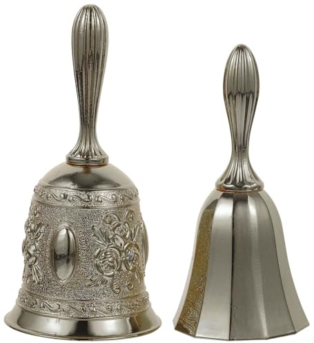Healvian Lot de 2 Cloches Cloches à Main Vintage en Alliage Rétro en Bronze Lisse et Bronze Rose Son Puissant pour Restaurant Hôtel École et Réception Décoration Multifunctionnelle