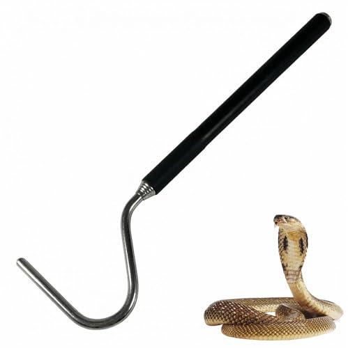 Jdbefuy Collapsible Snake Hook, 7.7 to 26 Stainless Steel Extensible Snake Catching Tool, Retractable Handling Hook for Controlling and Moving Small Snakes and Reptiles Up (Black)