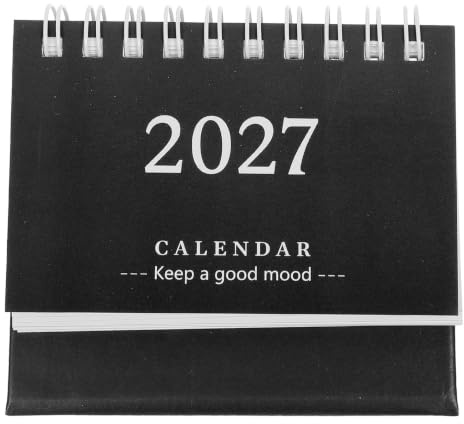 DRESSOOS Mini Desktop Calendar Svart Månadskalender med Tvillingtrådsbindning och Tjockt Papper Platsbesparande Stående Planerare för Hem och Skola