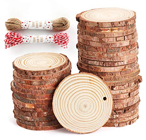 50Pz Dischetti di Legno Grezzo 6-7 cm Dischi in Legno Decorazioni Fette Dischetti Rotondo Con 20m Corda per Natale Feste Matrimonio Segnaposto Forniture