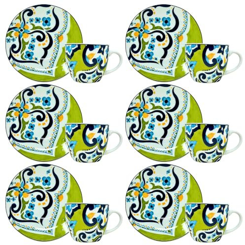 NAMAI - Set da 6 Tazzine Caffe Particolari con Piattino, Stile Autentico, Porcellana, Adatte In Lavastoviglie e Microonde, Idea Regalo (Mangostano)