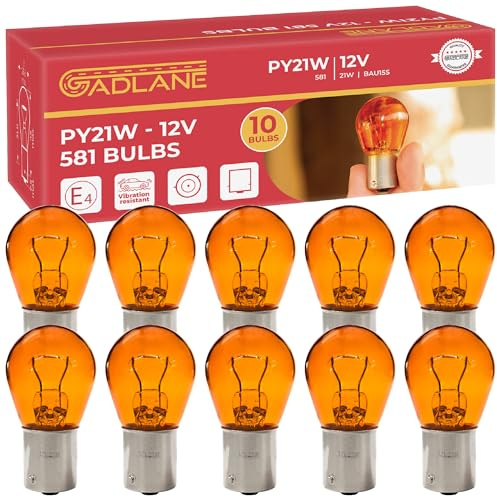GADLANE 10 x 581 Ámbar Naranja 12 V 21 W PY21 W Bayoneta Indicador De Señal Apagado BAU15S - Paquete de 10