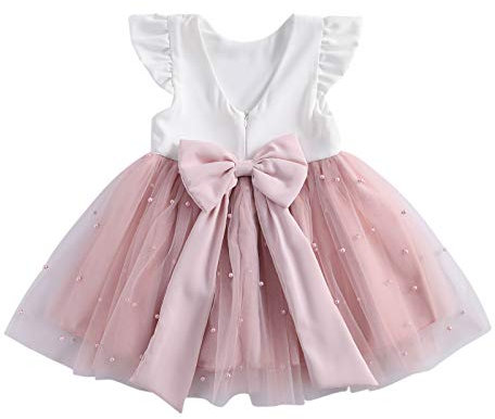 Loalirando Prinzessinnen-Kleid für Mädchen, aus rosa Tüll, elegant, ohne Rückenteil, Tutu für Mädchen, Zeremonie, Hochzeit, Rosa, 1-2 Jahre
