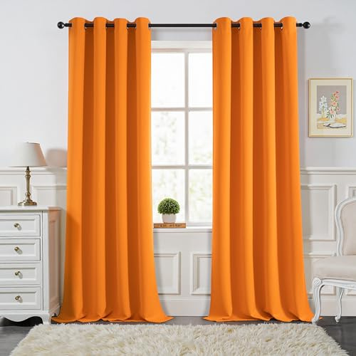 MIULEE Tende Oscuranti per Interni 2 Pezzi, Tenda Arancia Moderna per Soggiorno, Tenda Oscurante Finestra Camera da Letto Salotto, Tende Termiche Isolanti per Interni con Anelli, 2x 140x260 CM