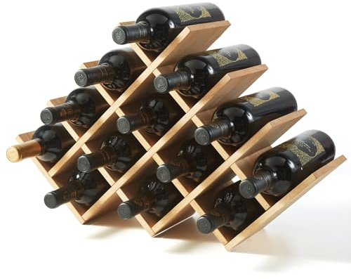KIRIGEN Scaffale Vino Legno 4 Livelli 13 Bottiglie, con Portabicchieri, per Bar/Armadio, Colore Naturale