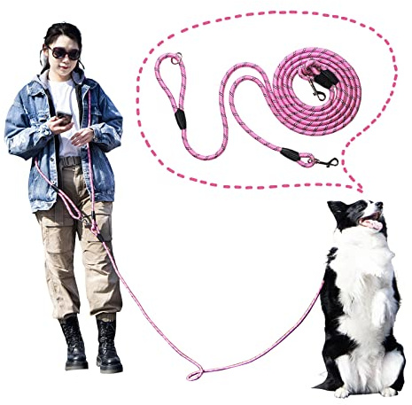 JOPOY Hands Free Dog Leash - 13ft Reflective Rope for Large, Medium & Small Dogs - Walking, Jogging & Running, Dog Training Leash (Pink, 13Ft)