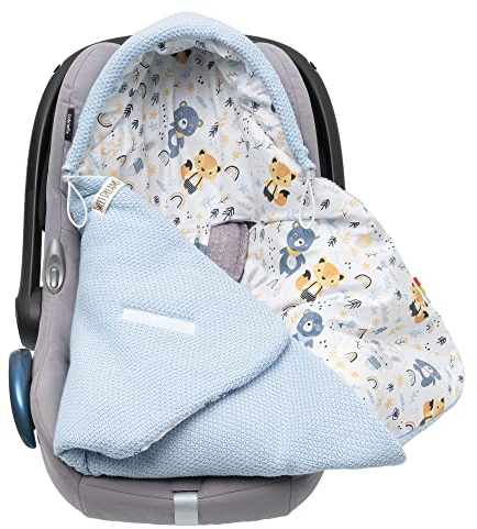 Baby Einschlagdecke Babyschale Winter Strickdecke Kinderwagendecke Fußsack Baby 100% Baumwolle mit Füllung Universal für Kinderwagen Buggys Frühling Maxi Cosi 3 Punkt Gurt Beige Grau(39)(Blau)
