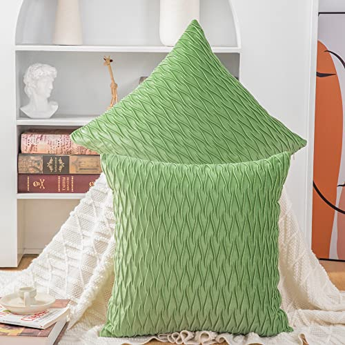 Madizz 2er Set Samt Dekorativ Zierkissenbezüge Luxus Stil Kissenbezug für Sofa für Schlafzimmer Apfelgrün 45x45 cm Quadrat