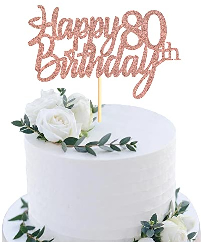 Sumerk 80 Pcs 80th Birthday Cake Toppers Cake Toppers for Birthday Party Decorating Supplies Rose Gold 1 Pack