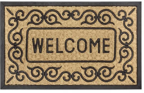 Hanse Home Paillasson en Coco et Caoutchouc - pour l'intérieur et l'extérieur - Naturel - Welcome - Résistant aux intempéries et antidérapant - pour Couloir, terrasse, entrée - 45 x 75 cm