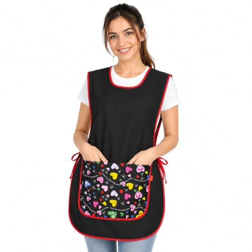 Etrexonline Delantal Universal con Bolsillos para Barbacoa, Cocina, Limpieza, Hostelería, Frutería y Trabajo - Uniforme Laboral Cómodo y Eficaz(Corazón)