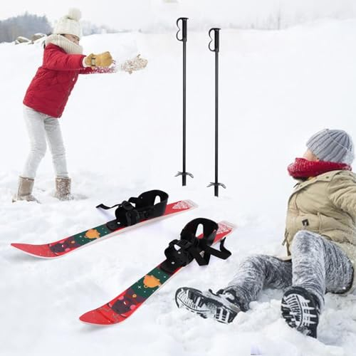 Altsuceser Kid's Beginner Snow Skis and Poles with Bindings, Low-Resistant Ski Boards for Age 4 and Under, Lightweight Sturdy Safe Kids Skiing Equipment, with Christmas Themed Pattern(UK Delivery)