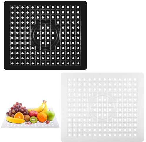 Kssvzz 2 Stück Spülmatte für Spülbecken, Spülbeckeneinlage Gummi, Quadratische Spülbeckenmatte Sink Mat für Spülbecken Einlage Matte Badezimmer, Küche und Garten (31,4 x 26cm Schwarze & weiß)