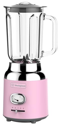 Batidora retro Westinghouse – 1,5 l – Batidora para batidos y picadora de hielo – 4 velocidades – Jarra de cristal – 600 W – Rosa