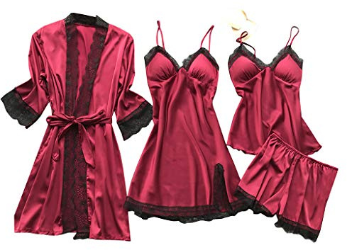 Femmes Robe de Soie Robe de Nuit Pyjamas Ensemble Dentelle Nuit Lingerie in Lingerie