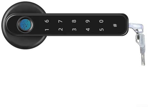 Yhenlovtt Manija inteligente de la cerradura de la puerta, múltiples métodos, desbloqueo, cerradura de huellas dactilares, control de acceso para oficinas y hogares (negro)