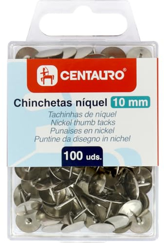 Centauro - 100 x nickelpläterade metallstift, 10 mm, silver, kork eller väggtavlor