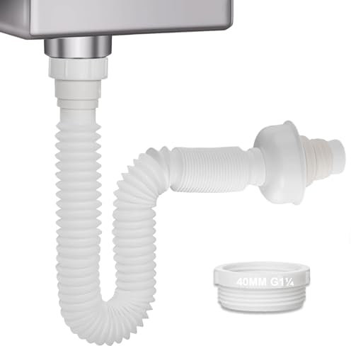 Siphon de lavabo 1/4 x 40 mm, siphon pour cuisine et salle de bain, tuyau d'écoulement de 190 à 370 mm, siphon de salle de bain, siphon de cuisine, évier de cuisine