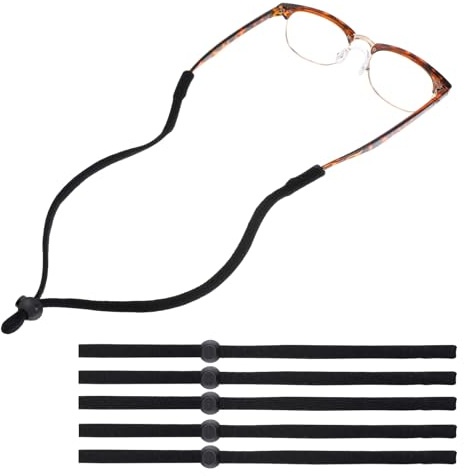 Giantree 5 stycken justerbara glasögonkedjor, glasögonband, justerbar glasögonhållare, halkfri glasögonrem, sportglasögonband med bra svettabsorption för män och kvinnor, sport, svart, 56 cm