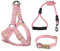 Barky Club Dog & Cat Harness Set – Adjustable Linen Leash, Collar & Harness – Breathable, Lightweight & Comfortable, Suitable for Small to Medium Pets (Pink, S)