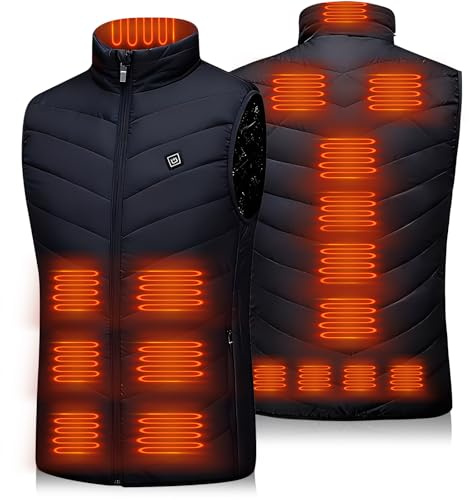 Bextcery Gilet Chauffant pour Hommes avec Batterie Externe 10000mAh, 9 Zones veste chauffante homme femme, Heated Vest et 3 Niveaux de Température pour les sports de plein air, le camping, le ski (L)