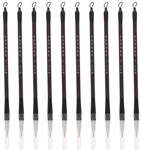DIYEAH Lot De 10 Pinceaux De Calligraphie Chinoise 9.57In Avec Poils Doux Et Manche Bois Ergonomique Pour Débutants Peinture Calligraphie Japonaise Kanji