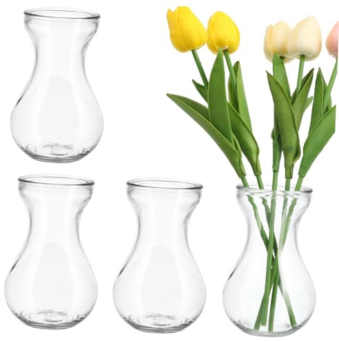 Cabilock 4pcs Clear Glass Hyacinth Vases for Hydroponic Bulb Growing Small Transparent Bud for Home Office Garden Decoration Stable Table Centerpiece Flower Containers