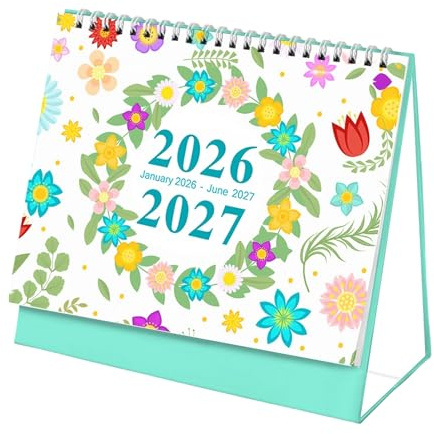 Calendrier de bureau 2026-2027, 18 mois, en pour décoration de bureau, planificateur de calendrier mensuel - pour maison, travail, étude, vacances, voyage, école, chambre